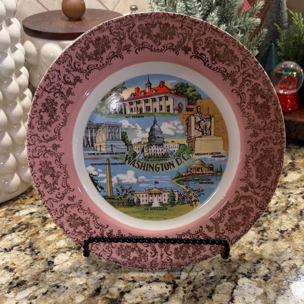 Gorgeous Vintage 1960’s Pink Washington D.C. Souvenir Plate